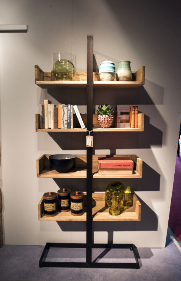 Rak Buku dengan Rak Terbuka Kayu